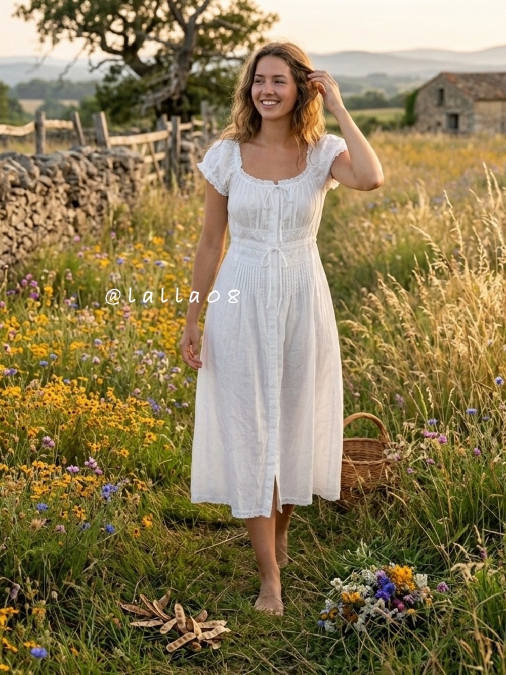 Caroline Constas White Embroidered Lace Ruffle Sleeves Midi Dress